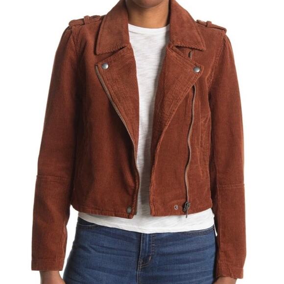 Blank NYC Corduroy Moto Jacket size Large Brown Crop Biker - Picture 16 of 16